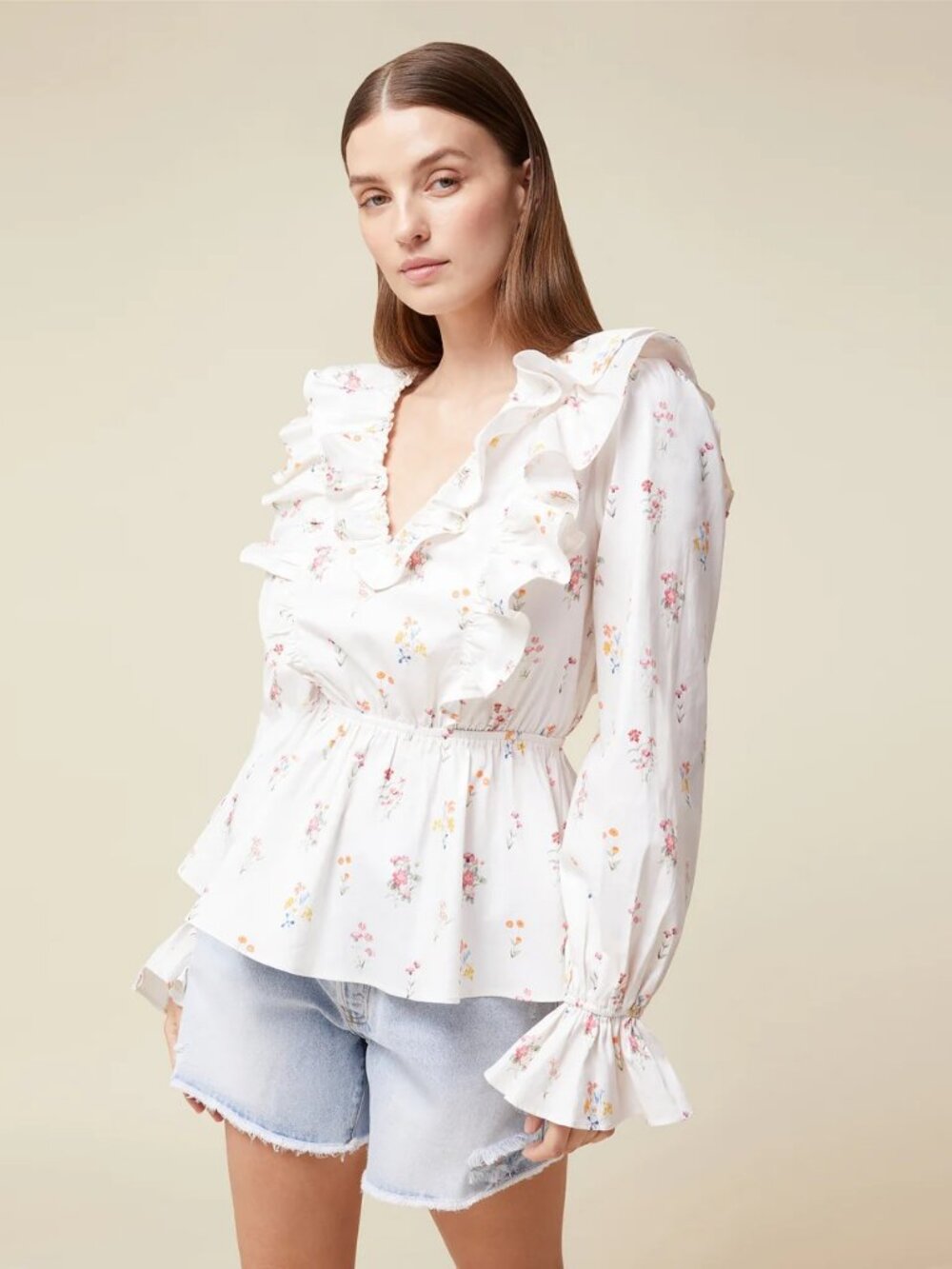 Rachel Parcell NWT Ruffle Poplin Blouse in Ivory size XL